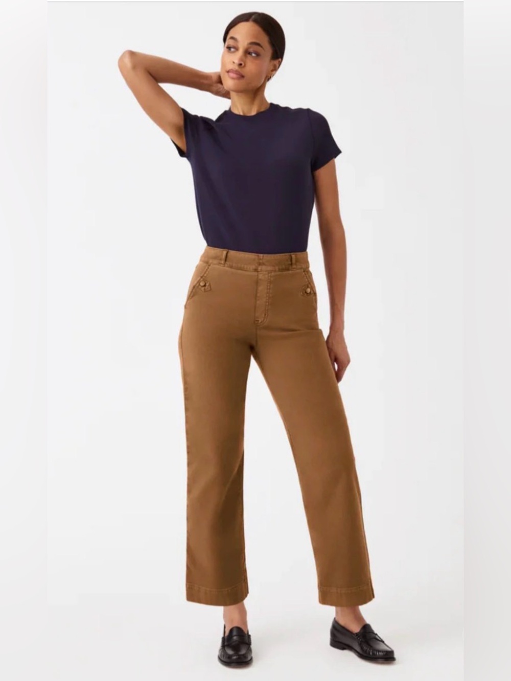 Spanx Twill Cropped Wide Leg Pants Sz XS Buttons Rust Fall Pockets High Rise